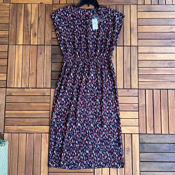 A Pea In The Pod Dress Womens One Size Black Floral Pleated Maternity Midi New - Picture 1 of 15